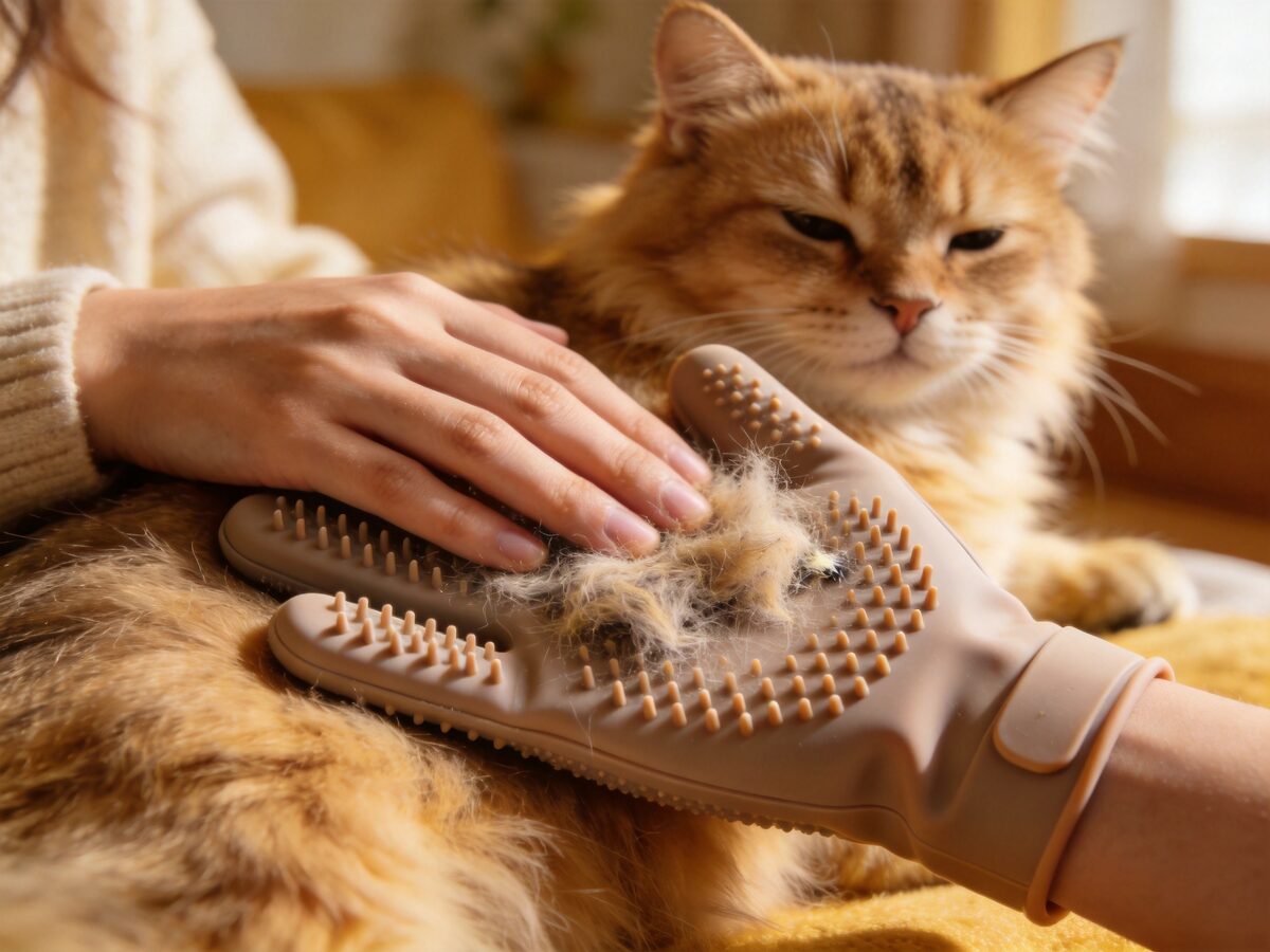 Silicone grooming glove for cat petting - ThreeCats