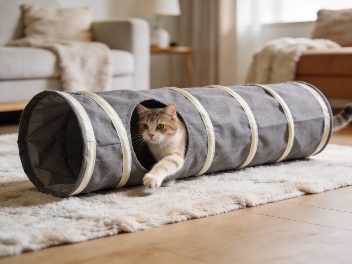 Cat playing in tunnel play set - ThreeCats